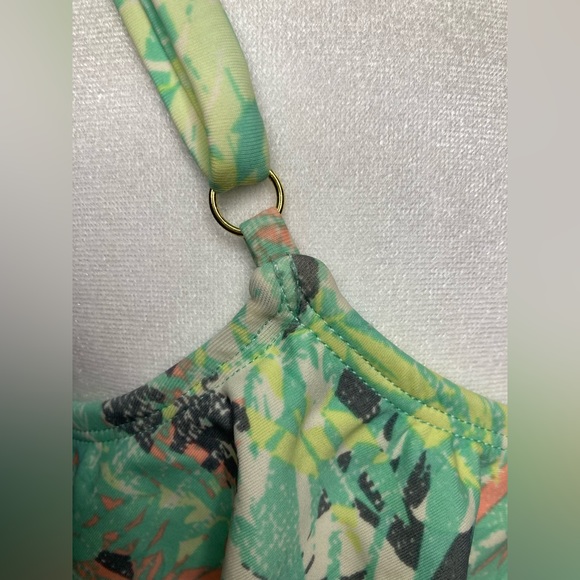 Xhiliration Women’s Multi Colored Distressed Palm Print Ruffle Bikini Top Lg - Picture 13 of 16